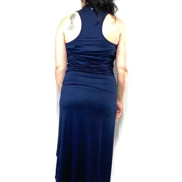 Trina Turk Navy Blue Drop Waist Cowl Neck Dress Size Small - Picture 3 of 6